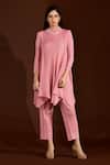 Buy_Crimp_Pink Polyester High Neck A-line Pleated Top And Pant Set _at_Aza_Fashions