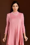 Crimp_Pink Polyester High Neck A-line Pleated Top And Pant Set _Online_at_Aza_Fashions