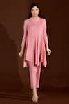Buy_Crimp_Pink Polyester High Neck A-line Pleated Top And Pant Set _Online_at_Aza_Fashions