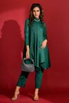 Buy_Crimp_Emerald Green Polyester High Neck Pleated A-line Top And Pant Set_at_Aza_Fashions