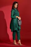 Buy_Crimp_Emerald Green Polyester High Neck Pleated A-line Top And Pant Set_Online_at_Aza_Fashions