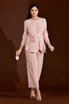 Buy_Crimp_Pink 100% Polyester Pleated Textured Round Neck Metallic Top And Pant Set _at_Aza_Fashions