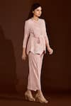 Buy_Crimp_Pink 100% Polyester Pleated Textured Round Neck Metallic Top And Pant Set _Online_at_Aza_Fashions