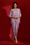Buy_Crimp_Purple Polyester Fringe V-neck Pleated Tasselled Kaftan_at_Aza_Fashions