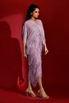 Shop_Crimp_Purple Polyester Fringe V-neck Pleated Tasselled Kaftan_at_Aza_Fashions