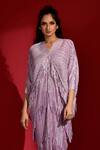 Crimp_Purple Polyester Fringe V-neck Pleated Tasselled Kaftan_Online_at_Aza_Fashions