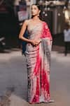 Buy_Priyal Bhardwaj_Pink Chiffon Embroidered Sequin Floral Saree_at_Aza_Fashions