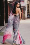 Shop_Priyal Bhardwaj_Pink Chiffon Embroidered Sequin Floral Saree_at_Aza_Fashions