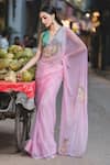 Buy_Priyal Bhardwaj_Pink Chiffon Embroidered Floral Zari Saree With Unstitched Blouse Piece _at_Aza_Fashions