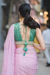 Shop_Priyal Bhardwaj_Pink Chiffon Embroidered Floral Zari Saree With Unstitched Blouse Piece _Online_at_Aza_Fashions