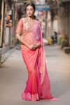 Buy_Priyal Bhardwaj_Pink Chiffon Embroidered Floral Cutdana Saree With Unstitched Blouse Piece _at_Aza_Fashions