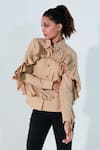 Shop_Echke_Brown Cotton Ruffles Collared Layered Shirt _Online_at_Aza_Fashions