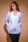 Buy_Echke_White Cotton Embroidery Shawl Neck Placement Embellished Shirt _at_Aza_Fashions