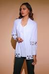 Echke_White Cotton Embroidery Shawl Neck Placement Embellished Shirt _Online_at_Aza_Fashions