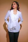 Shop_Echke_White Cotton Embroidery Shawl Neck Placement Embellished Shirt _Online_at_Aza_Fashions