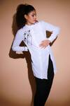 Echke_White Mandarin Collar Placement Embellished Top _Online_at_Aza_Fashions