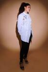 Echke_White Mandarin Collar Placement Embellished Top _at_Aza_Fashions
