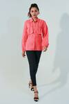 Buy_Echke_Coral Blended Embellished Eyelit Spread Collar Neckline Shirt _at_Aza_Fashions