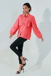 Buy_Echke_Coral Blended Embellished Eyelit Spread Collar Neckline Shirt _Online_at_Aza_Fashions