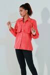 Shop_Echke_Coral Blended Embellished Eyelit Spread Collar Neckline Shirt _Online_at_Aza_Fashions