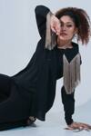 Shop_Echke_Black Poplin Tassels Collared Embellished Shirt _Online_at_Aza_Fashions