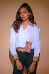 Buy_Echke_White Blended Embroidery Thread Spread Collar Cropped Shirt _Online_at_Aza_Fashions