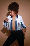 Echke_White Cotton, Polyester Tassels Collared Embellished Jacket _Online_at_Aza_Fashions