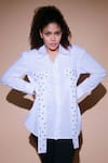 Echke_White Blended Embellished Stud Spread Collar Shirt _Online_at_Aza_Fashions