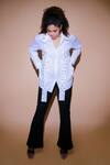 Echke_White Blended Embellished Stud Spread Collar Shirt _at_Aza_Fashions