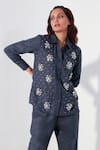 Buy_Echke_Grey Poplin Embroidery Crystal Spread Collar Shirt And Pant Set _Online_at_Aza_Fashions