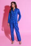 Buy_Echke_Blue Cotton Crystals, Stones Split V-neck Embroidered Shirt And Pant Set _at_Aza_Fashions
