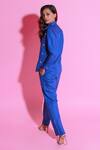 Shop_Echke_Blue Cotton Crystals, Stones Split V-neck Embroidered Shirt And Pant Set _at_Aza_Fashions