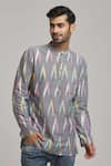 Buy_Arihant Rai Sinha_Grey Cotton Woven Ikat Pattern Short Kurta _at_Aza_Fashions