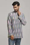 Buy_Arihant Rai Sinha_Grey Cotton Woven Ikat Pattern Short Kurta _Online_at_Aza_Fashions