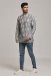 Arihant Rai Sinha_Grey Cotton Woven Ikat Pattern Short Kurta _at_Aza_Fashions