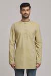 Arihant Rai Sinha_Beige Cotton Placement Embroidery Kurta _Online_at_Aza_Fashions