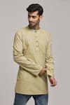 Buy_Arihant Rai Sinha_Beige Cotton Placement Embroidery Kurta _Online_at_Aza_Fashions