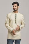 Buy_Arihant Rai Sinha_Beige Cotton Placement Embroidery Placket Short Kurta _at_Aza_Fashions