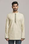 Arihant Rai Sinha_Beige Cotton Placement Embroidery Placket Short Kurta _Online_at_Aza_Fashions