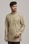 Buy_Arihant Rai Sinha_Beige Poly Cotton Placement Embroidery Full Sleeve Placket Kurta _at_Aza_Fashions