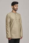 Buy_Arihant Rai Sinha_Beige Poly Cotton Placement Embroidery Full Sleeve Placket Kurta _Online_at_Aza_Fashions