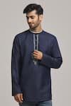 Buy_Arihant Rai Sinha_Blue Cotton Placement Embroidery Short Kurta _at_Aza_Fashions