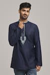 Buy_Arihant Rai Sinha_Blue Cotton Placement Embroidery Short Kurta _Online_at_Aza_Fashions