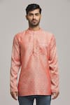 Arihant Rai Sinha_Maroon Cotton Woven Brocade Pattern Short Kurta _Online_at_Aza_Fashions