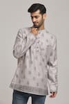 Buy_Arihant Rai Sinha_Grey Cotton Print Geometric Short Kurta _at_Aza_Fashions