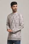 Shop_Arihant Rai Sinha_Grey Cotton Print Geometric Short Kurta _Online_at_Aza_Fashions