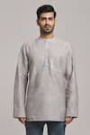 Arihant Rai Sinha_Grey Cotton Placement Embroidery Pocket Short Kurta _Online_at_Aza_Fashions