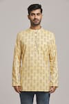 Arihant Rai Sinha_Yellow Cotton Print Geometric Short Kurta _Online_at_Aza_Fashions