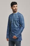 Buy_Arihant Rai Sinha_Blue Denim Print Geometric Full Sleeve Short Kurta _Online_at_Aza_Fashions