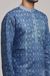 Shop_Arihant Rai Sinha_Blue Denim Print Geometric Full Sleeve Short Kurta _Online_at_Aza_Fashions